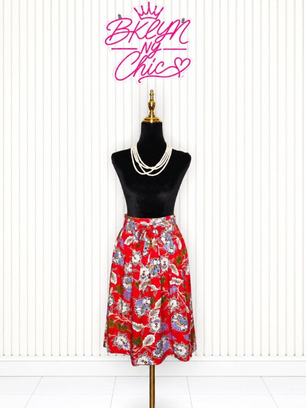 Ann Taylor LOFT Red Blossom Floral Skirt with Belt
